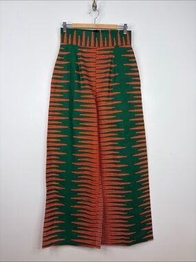 Kaela Kay Trousers Women 8 Green Orange African Print Cotton High Waist Wide Leg